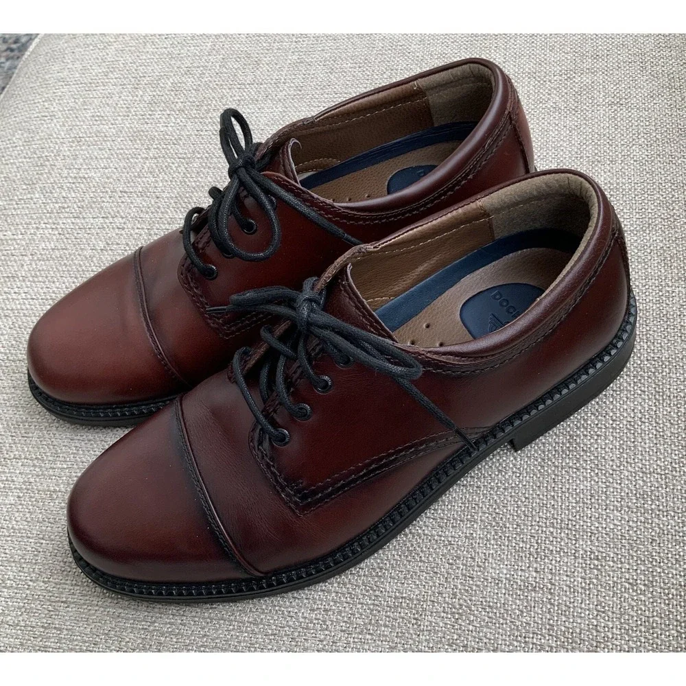 New Mens Dockers Shoes Brown Leather Oxford Cap-Toe Lace Up Sz 9M